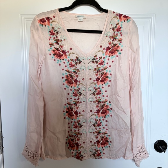 Sundance Tops - Sun Dance Embroidered Floral V-Neck Blouse